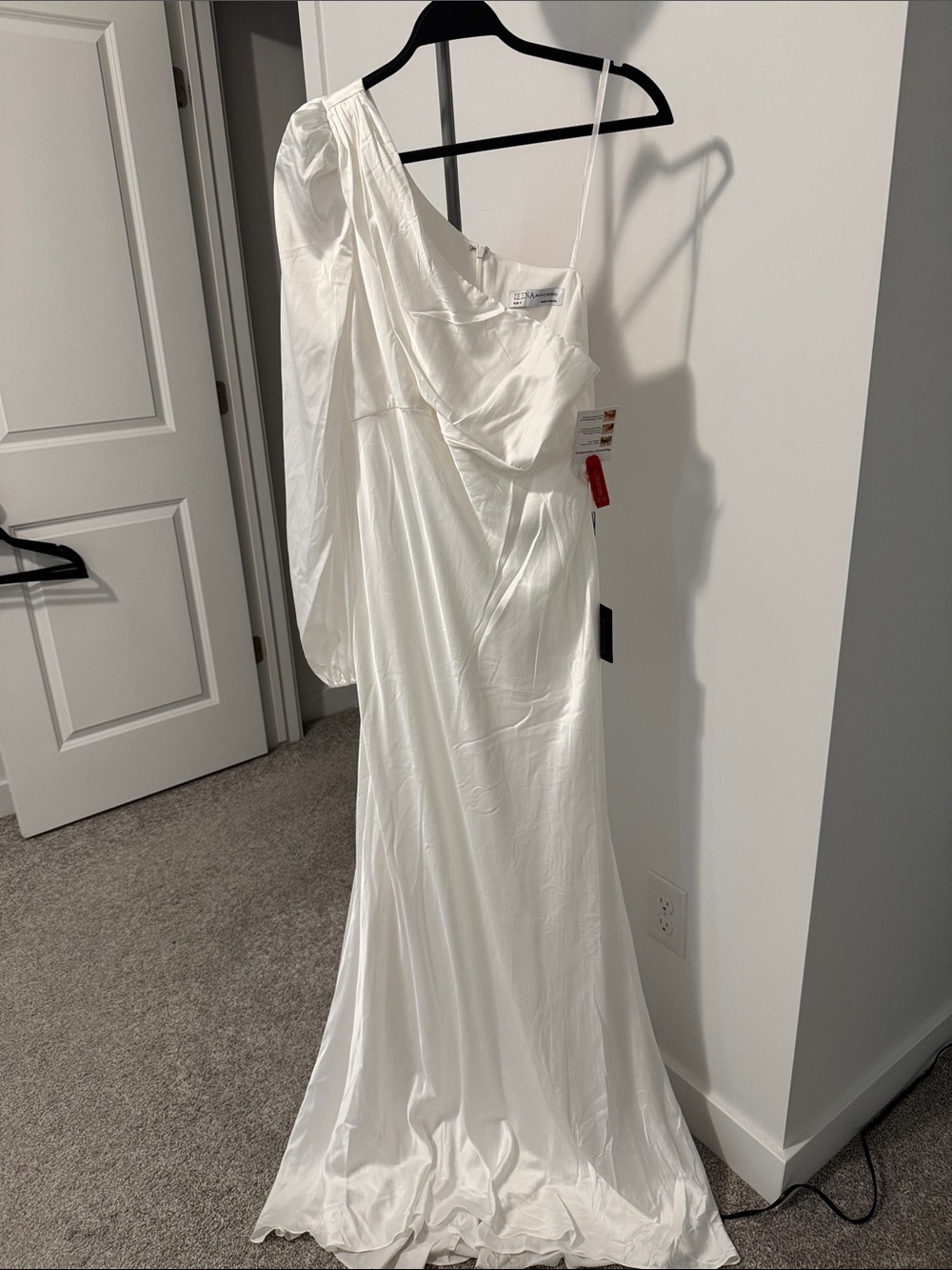 Ieena for Mac Duggal One-Shoulder White Satin Gown-NWT size 8